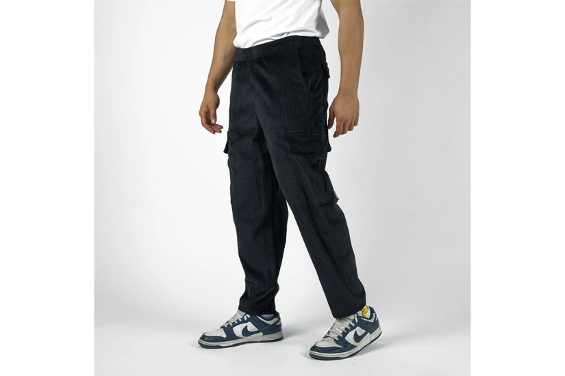Bee Unusual Baggy Corduroy Ανδρικό Παντελόνι Cargo Μαύρο