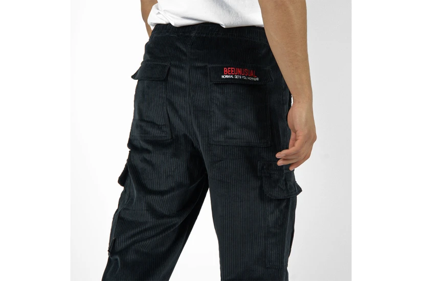 Bee Unusual Baggy Corduroy Ανδρικό Παντελόνι Cargo Μαύρο