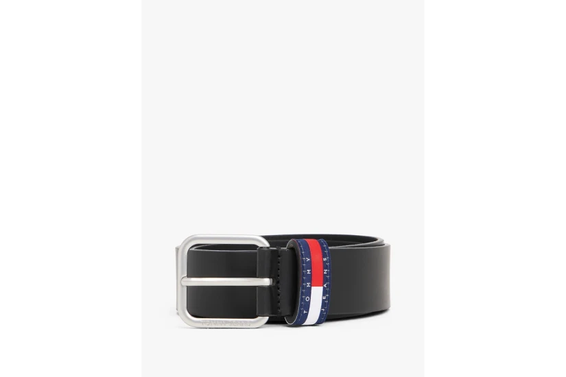 Tommy Jeans Ryan Logo Keeper Leather Ανδρική Casual Ζώνη Μαύρη