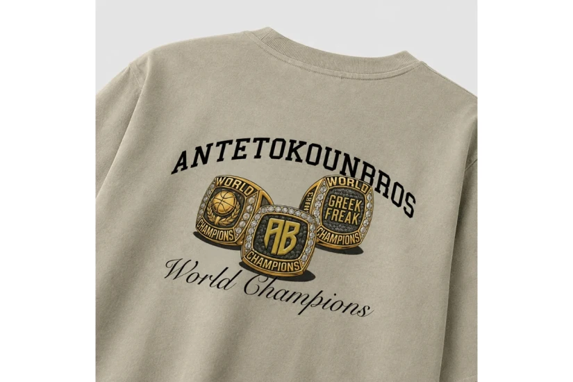 AntetokounBros 3 Rings Ανδρικό Κοντομάνικο T-Shirt Ζαχαρί, Χρυσό, Μαύρο