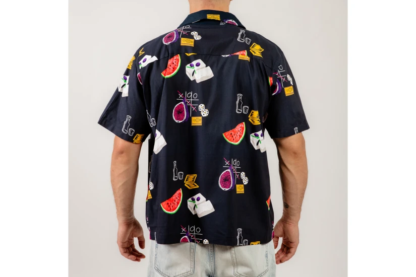 Bee Unusual Watermelon Feta Ανδρικό Κοντομάνικο Πουκάμισο Μαύρο
