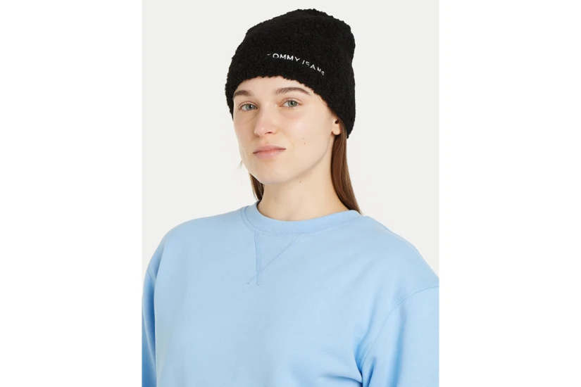 Tommy Jeans Linear Logo Teddy Χειμερινό Σκουφάκι Μαύρο