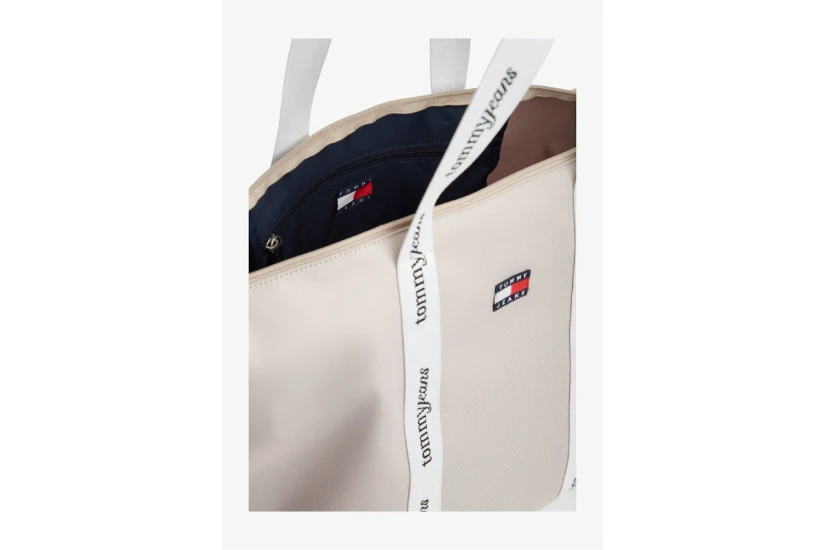 Tommy Jeans Essential Repeat Logo Γυναικεία Τσάντα Tote Μπεζ, Λευκή 38L