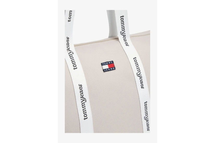 Tommy Jeans Essential Repeat Logo Γυναικεία Τσάντα Tote Μπεζ, Λευκή 38L