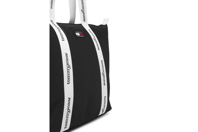 Tommy Jeans Essential Repeat Logo Γυναικεία Τσάντα Tote Μαύρη, Λευκή 38L