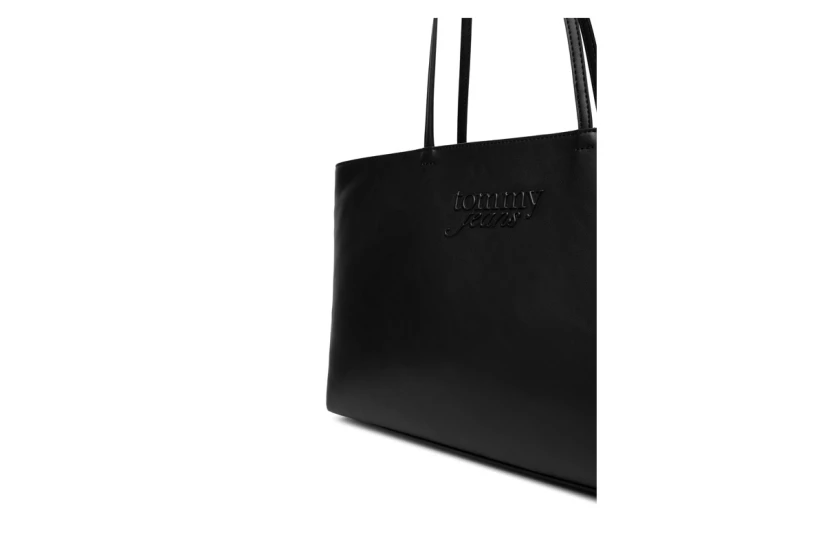 Tommy Jeans Essential Textured Logo Γυναικεία Τσάντα Tote Μαύρη 10,8L