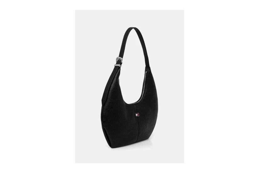 Tommy Jeans Flag Plaque Slouch Hobo Γυναικεία Τσάντα Ώμου - Χειρός Μαύρη 3,3L