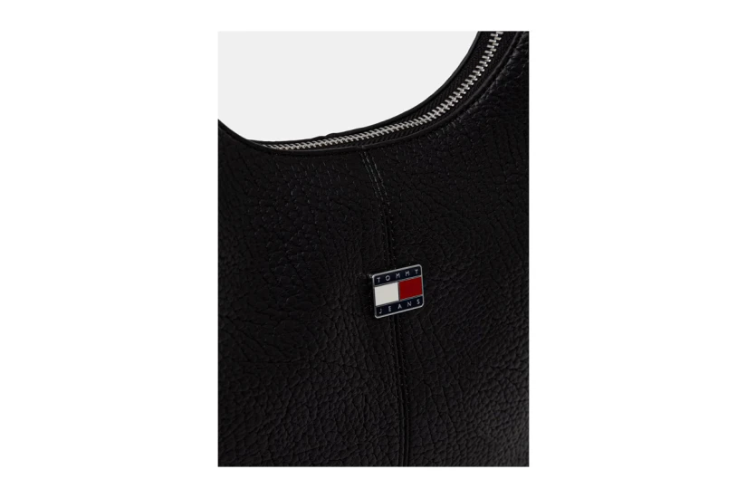 Tommy Jeans Flag Plaque Slouch Hobo Γυναικεία Τσάντα Ώμου - Χειρός Μαύρη 3,3L