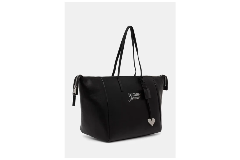 Tommy Jeans Bold Γυναικεία Τσάντα Tote Μαύρη, Ασημί