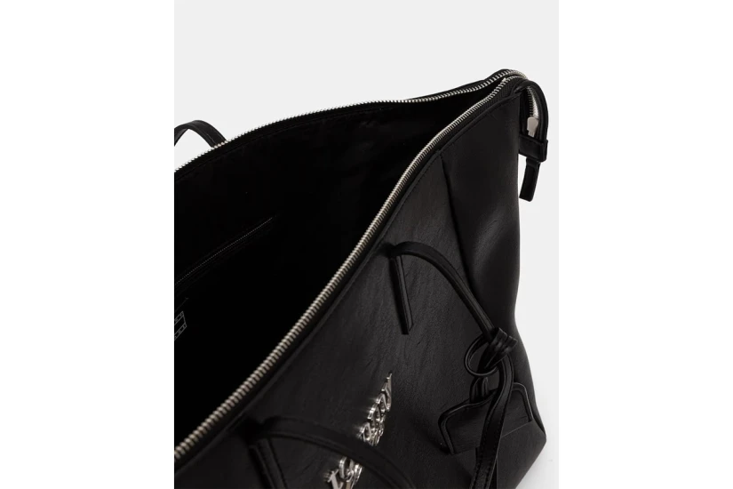 Tommy Jeans Bold Γυναικεία Τσάντα Tote Μαύρη, Ασημί