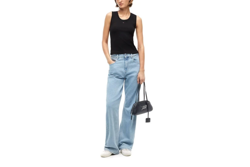 Tommy Jeans Bold Γυναικεία Τσάντα Ώμου Μαύρη, Ασημί
