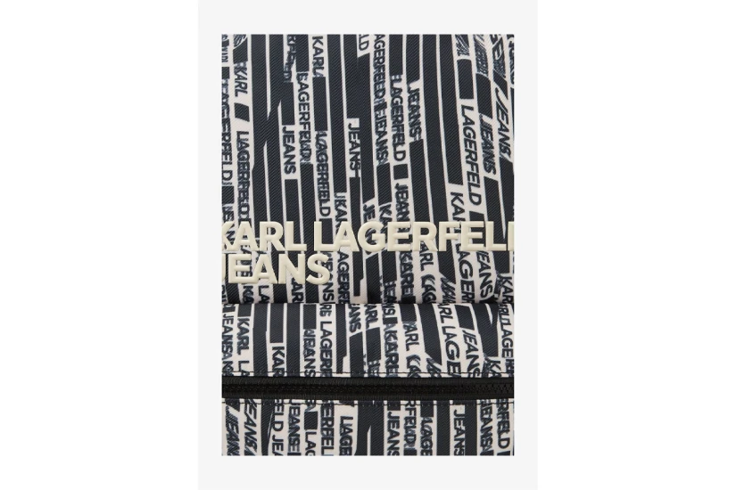 Karl Lagerfeld Essential Nylon Linear Logo Backpack Μαύρο, Λευκό, Εκρού