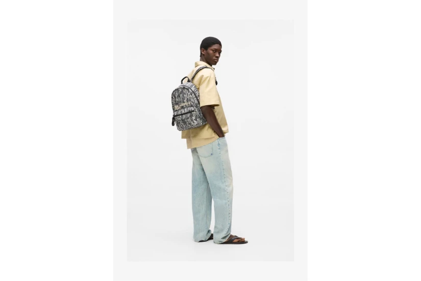 Karl Lagerfeld Essential Nylon Linear Logo Backpack Μαύρο, Λευκό, Εκρού