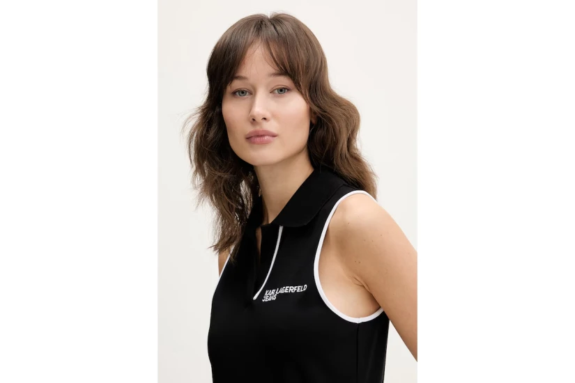 Karl Lagerfeld Fitted Γυναικείο Mini Φόρεμα Polo Μαύρο