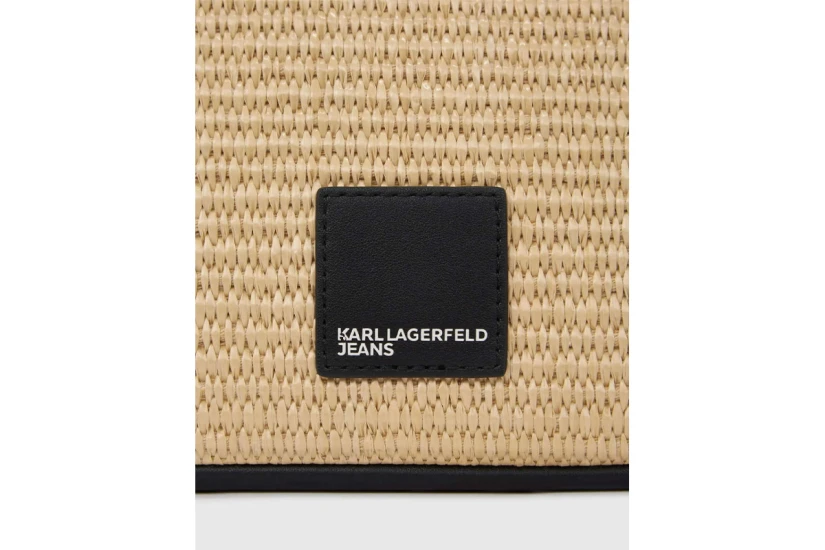 Karl Lagerfeld Logo Woven Raffia Mini Hobo Γυναικεία Τσάντα Ώμου-Χειρός Μπεζ, Μαύρη