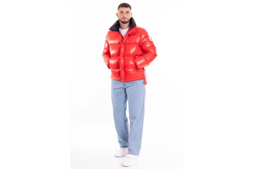 After Label Ανδρικό Μπουφάν Puffer με Κουκούλα Κόκκινο