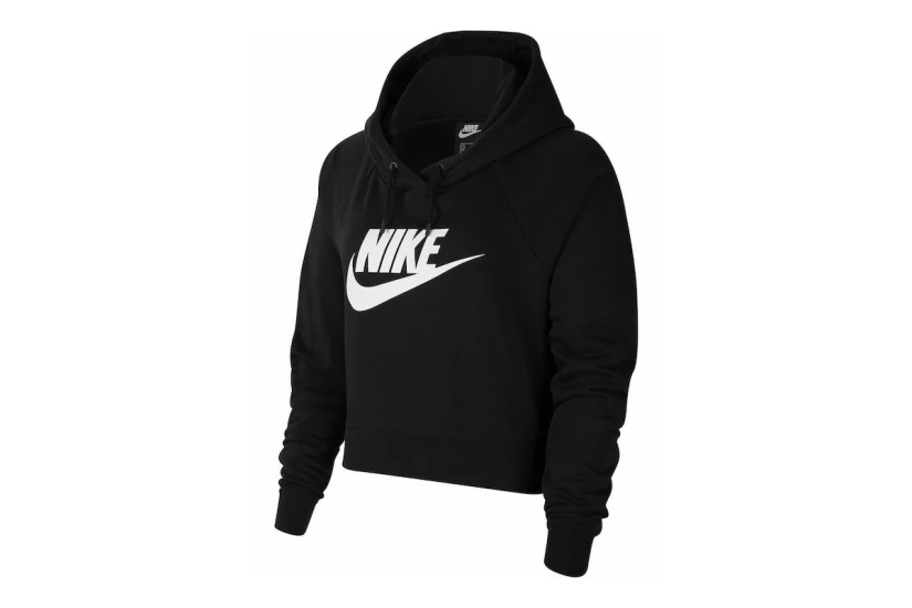 Nike Sportswear Essential Γυναικείο Cropped Φούτερ με Κουκούλα Μαύρο