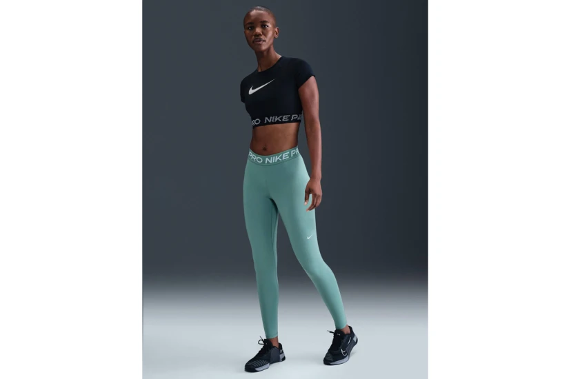 Nike Dri-FIT Pro Mid-Rise Mesh-Panelled Γυναικείο Μακρύ Κολάν Τυρκουάζ, Λευκό