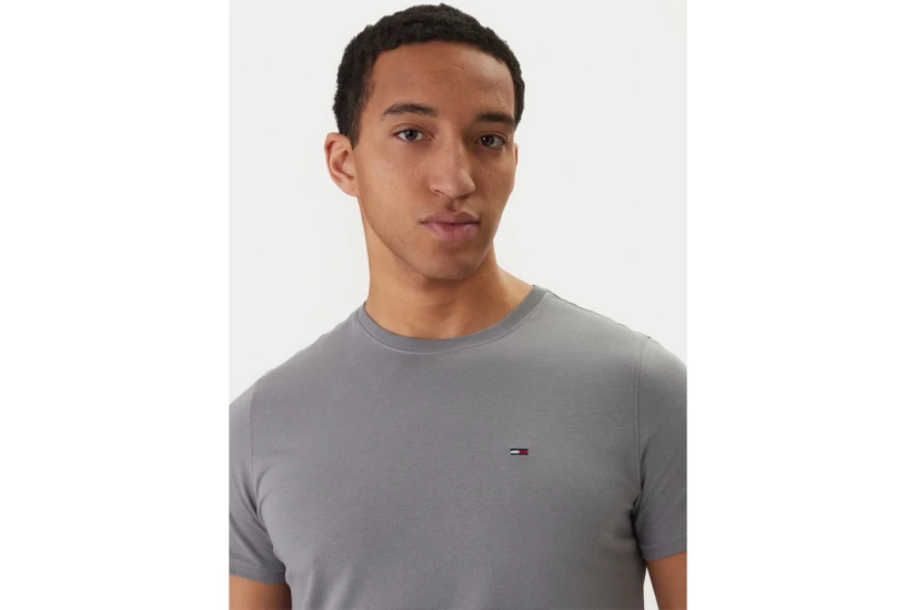 Tommy Jeans Flag Extra Slim Jersey Ανδρικό Κοντομάνικο T-Shirt Γκρι