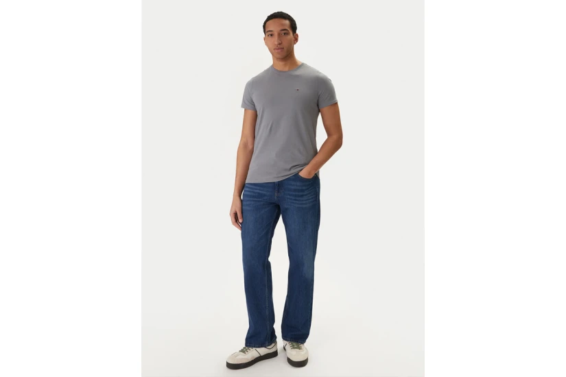 Tommy Jeans Flag Extra Slim Jersey Ανδρικό Κοντομάνικο T-Shirt Γκρι