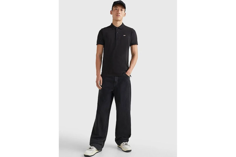 Tommy Jeans Ανδρική Κοντομάνικη Polo Μπλούζα Μαύρη