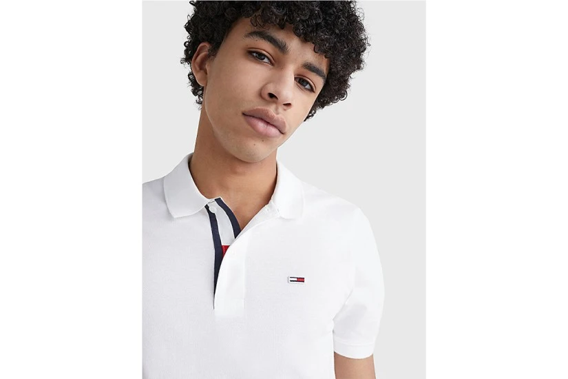 Tommy Jeans Ανδρική Κοντομάνικη Polo Μπλούζα Λευκή