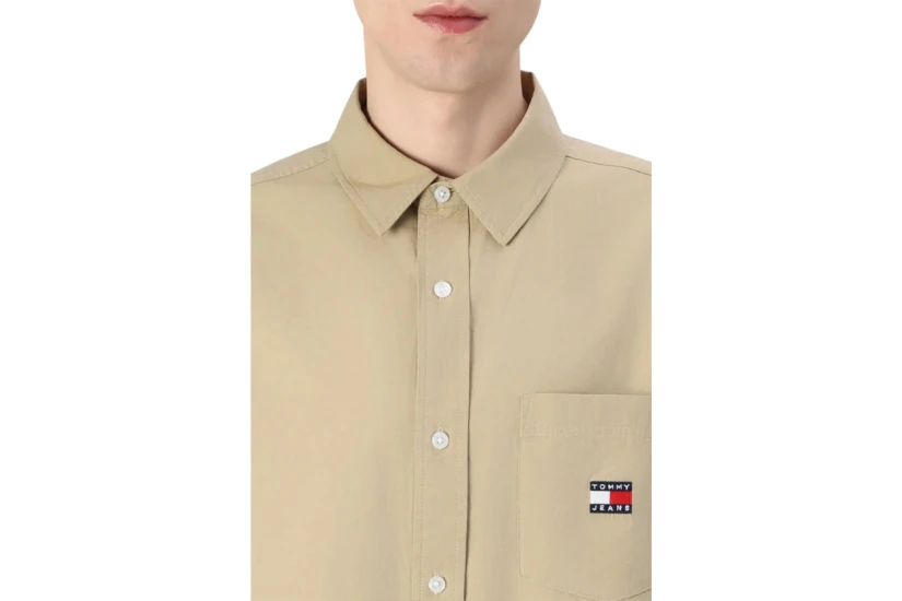 Tommy Jeans Easy Poplin Ανδρικό Κοντομάνικο Πουκάμισο Μπεζ
