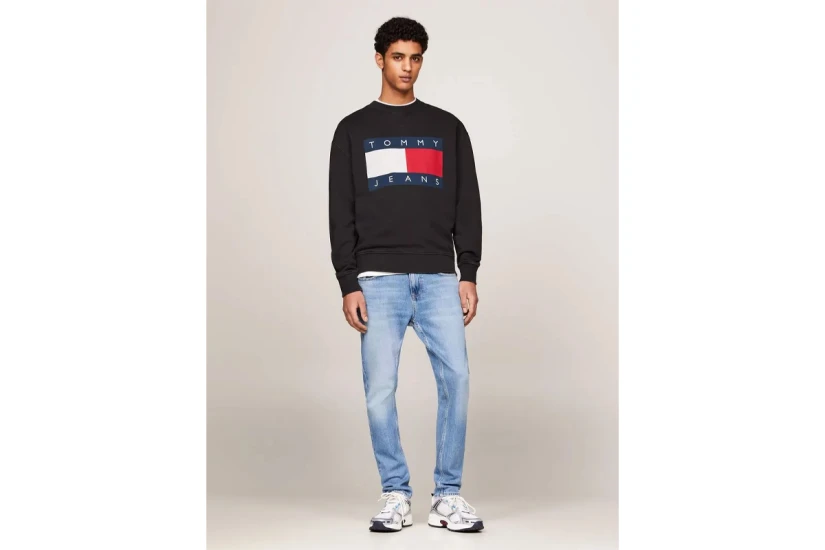 Tommy Jeans Relaxed Big Flag Crew Neck Μακρυμάνικη Μπλούζα Μαύρη