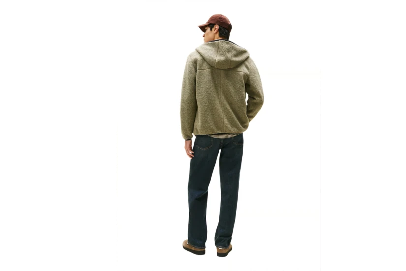 Tommy Jeans Teddy Zip-Thru Ανδρική Ζακέτα Sherpa με Κουκούλα Πράσινη