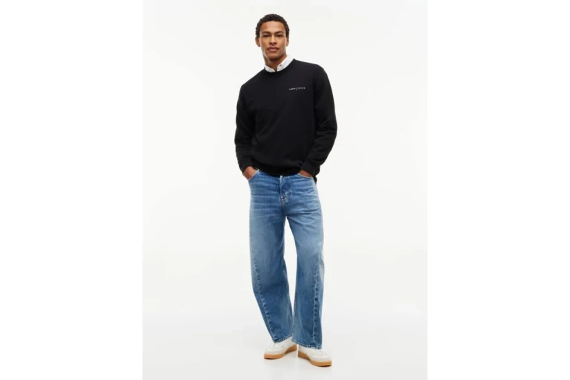 Tommy Jeans Linear Logo Embroidery Fleece Μπλούζα Με Λαιμόκοψη Ανδρική (DM0DM20249 BDS)