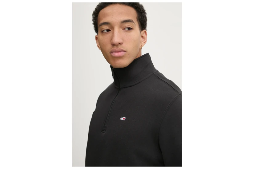 Tommy Jeans Flag Ανδρική Μακρυμάνικη Μπλούζα με Φερμουάρ Μαύρη