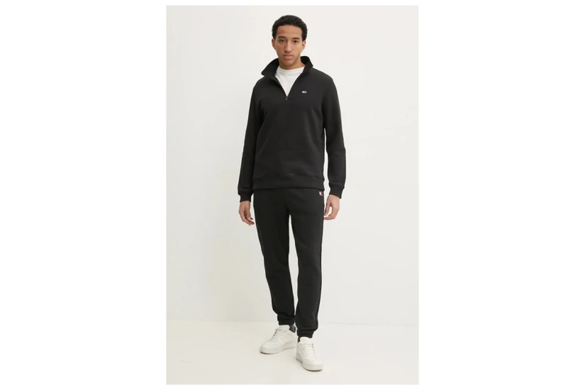 Tommy Jeans Flag Ανδρική Μακρυμάνικη Μπλούζα με Φερμουάρ Μαύρη