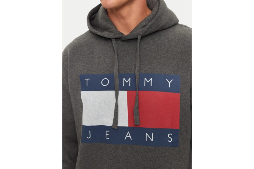 Tommy Jeans Melange Flag Ανδρικό Φούτερ Με Κουκούλα Ανθρακί