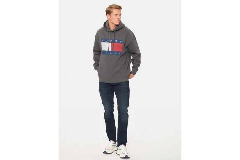 Tommy Jeans Melange Flag Ανδρικό Φούτερ Με Κουκούλα Ανθρακί