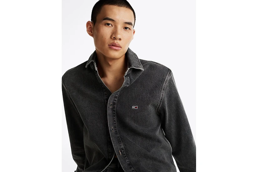 Tommy Jeans Ανδρικό Τζιν Μακρυμάνικο Πουκάμισο Μαύρο