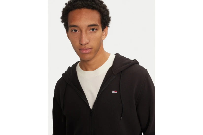 Tommy Jeans Fleece Ανδρική Ζακέτα Με Κουκούλα Μαύρη