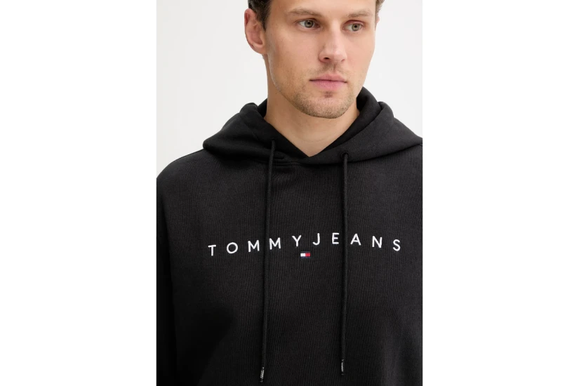 Tommy Jeans Linear Ανδρικό Φούτερ με Κουκούλα Μαύρο