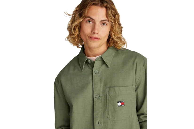 Tommy Jeans Cotton Slub Ανδρικό Μακρυμάνικο Πουκάμισο Χακί