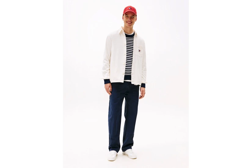 Tommy Jeans Cotton Slub Ανδρικό Μακρυμάνικο Πουκάμισο Εκρού