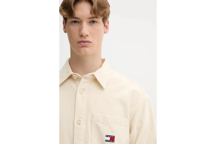 Tommy Jeans Brick Cord Overshirt Ανδρικό Μακρυμάνικο Πουκάμισο Εκρού