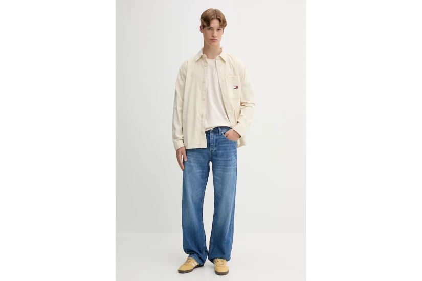 Tommy Jeans Brick Cord Overshirt Ανδρικό Μακρυμάνικο Πουκάμισο Εκρού