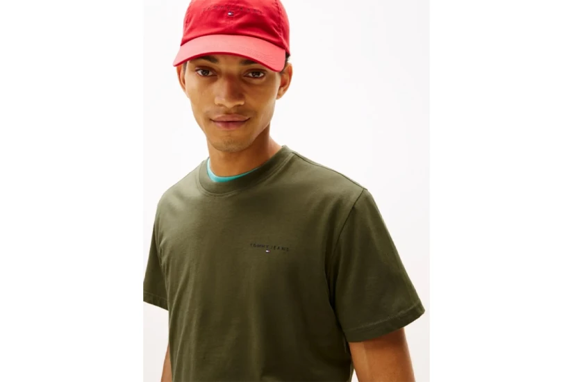Tommy Jeans Linear Logo Ανδρικό Κοντομάνικο T-shirt Χακί