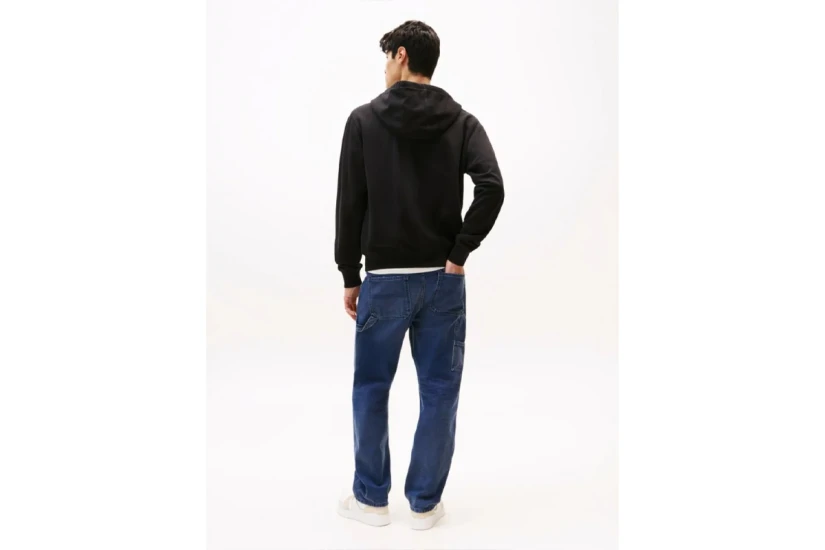 Tommy Jeans Flag Ανδρική Βαμβακερή Ζακέτα με Κουκούλα Μαύρη