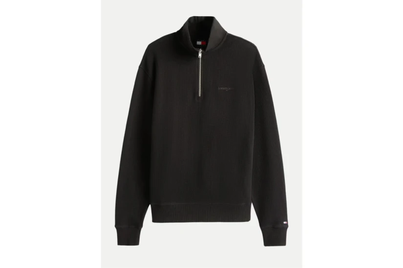 Tommy Jeans Ανδρική Μακρυμάνικη Μπλούζα με Φερμουάρ Μαύρη
