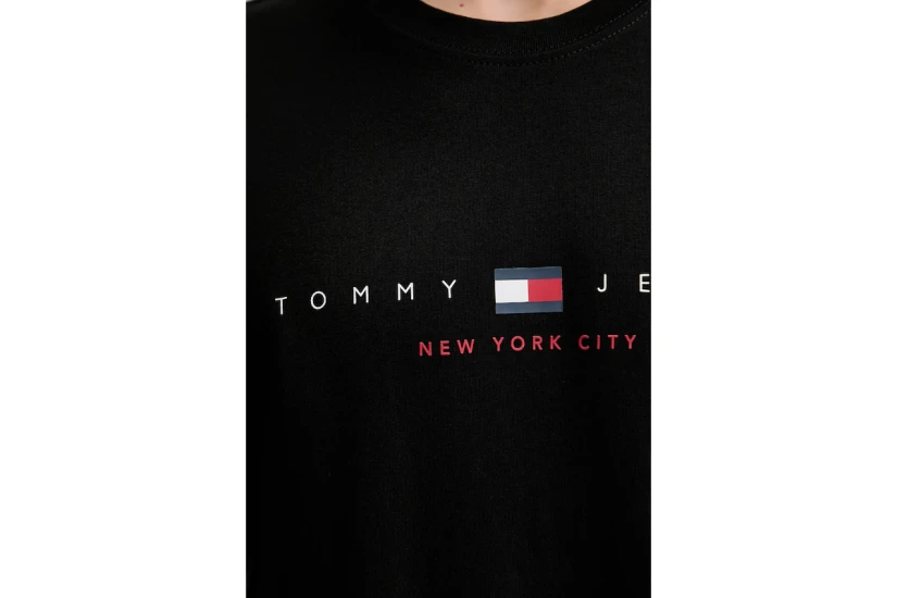 Tommy Jeans Linear Ανδρικό Κοντομάνικο T-shirt Μαύρο 