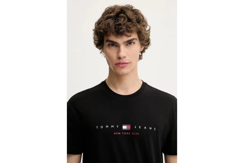 Tommy Jeans Linear Ανδρικό Κοντομάνικο T-shirt Μαύρο 