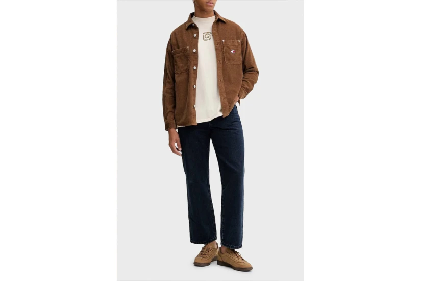 Tommy Jeans Logo Relaxed Corduroy Ανδρικό Μακρυμάνικο Πουκάμισο Καφέ