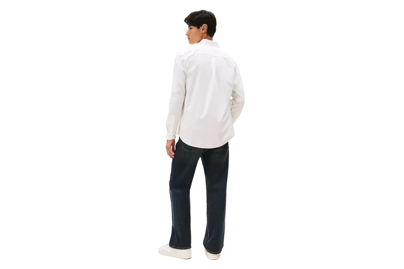 Tommy Jeans Flag Embroidery Poplin Ανδρικό Μακρυμάνικο Πουκάμισο Εκρού