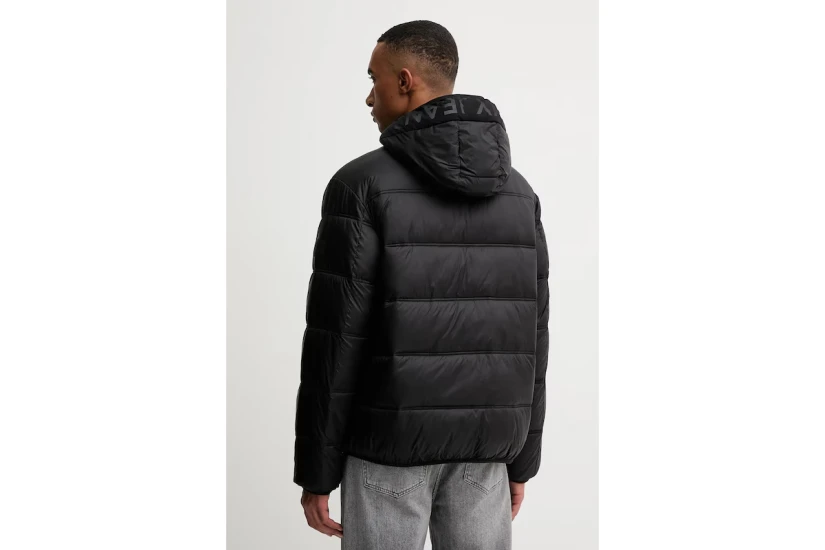 Tommy Jeans Tonal Logo Ανδρικό Puffer Μπουφάν με Κουκούλα Μαύρο