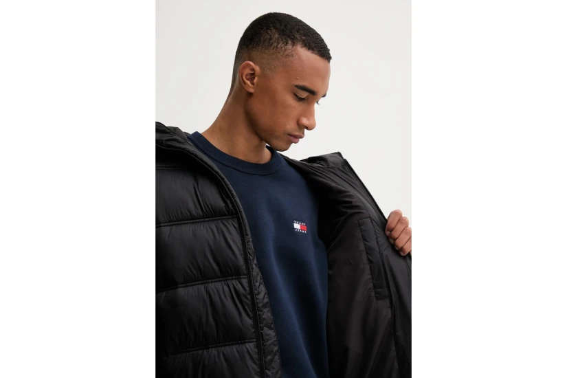 Tommy Jeans Tonal Logo Ανδρικό Puffer Μπουφάν με Κουκούλα Μαύρο